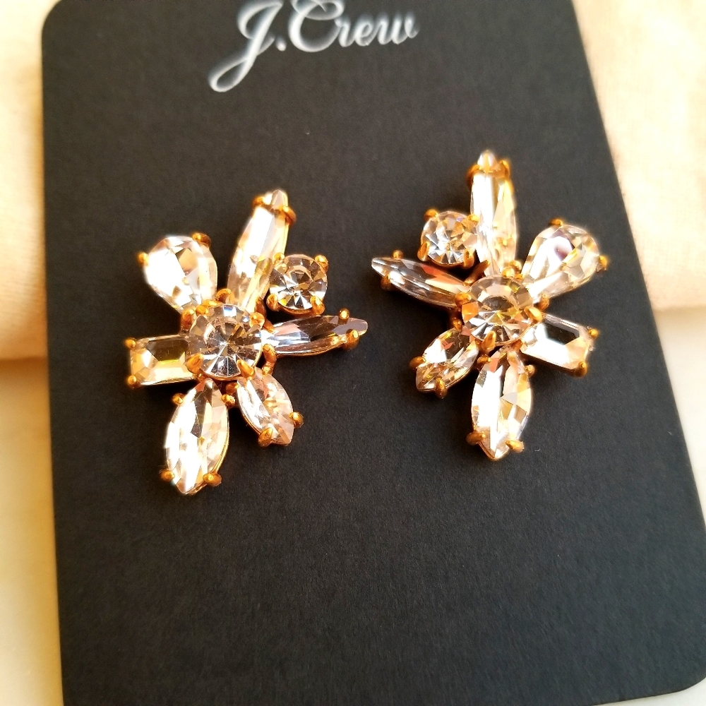 New! J Crew Crystal Cluster Gem Burst Stud Earrings Jewelry NWT